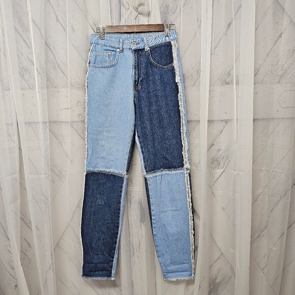 Ragged Priest Blue Denim Raw Seam Patchwork Jeans Size 28 - Picture 16 of 16